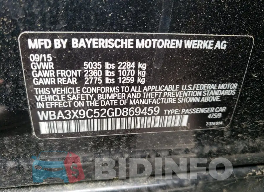 WBA3X9C52GD869459 Photo# 12