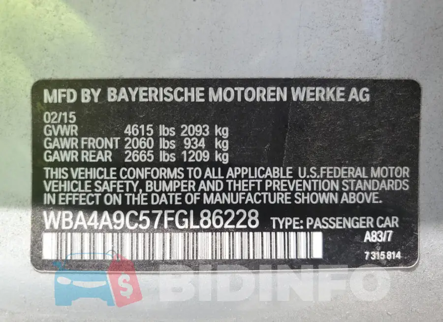 WBA4A9C57FGL86228 Photo# 13