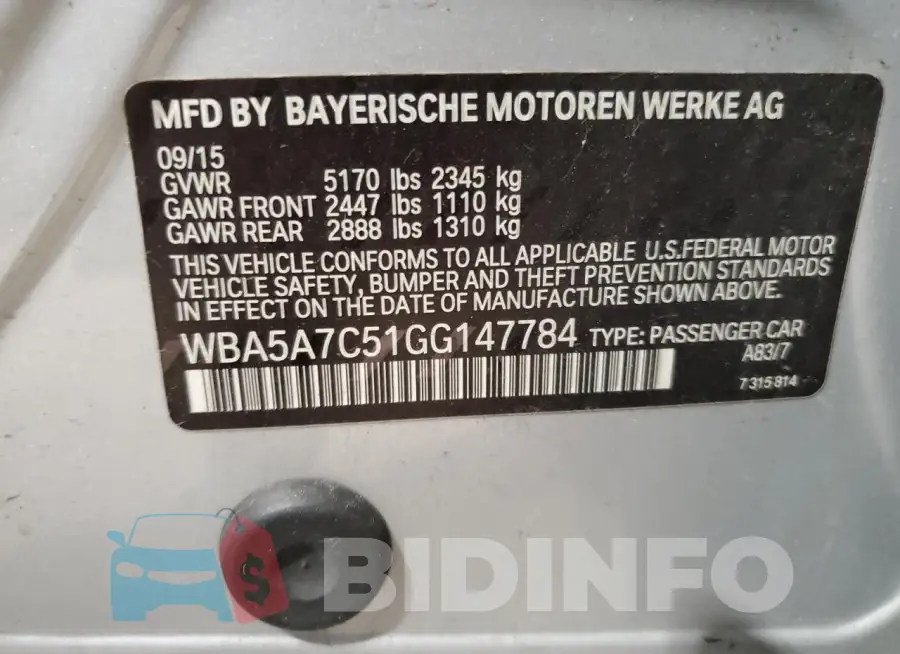 WBA5A7C51GG147784 Photo# 12