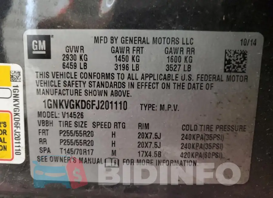 1GNKVGKD6FJ201110 Photo# 13