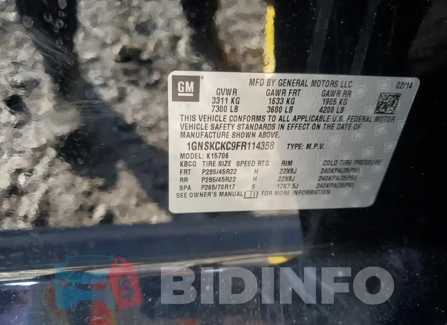 1GNSKCKC9FR114358 Photo# 13