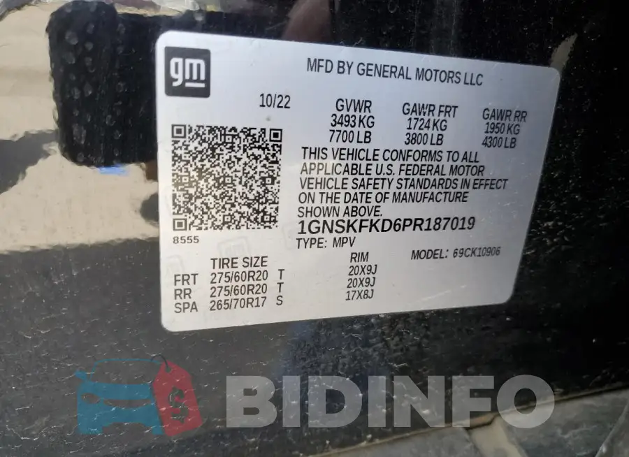 1GNSKFKD6PR187019 Photo# 14