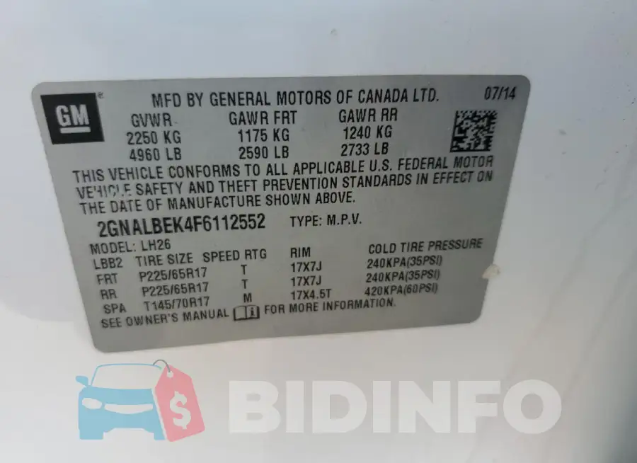 2GNALBEK4F6112552 Photo# 12