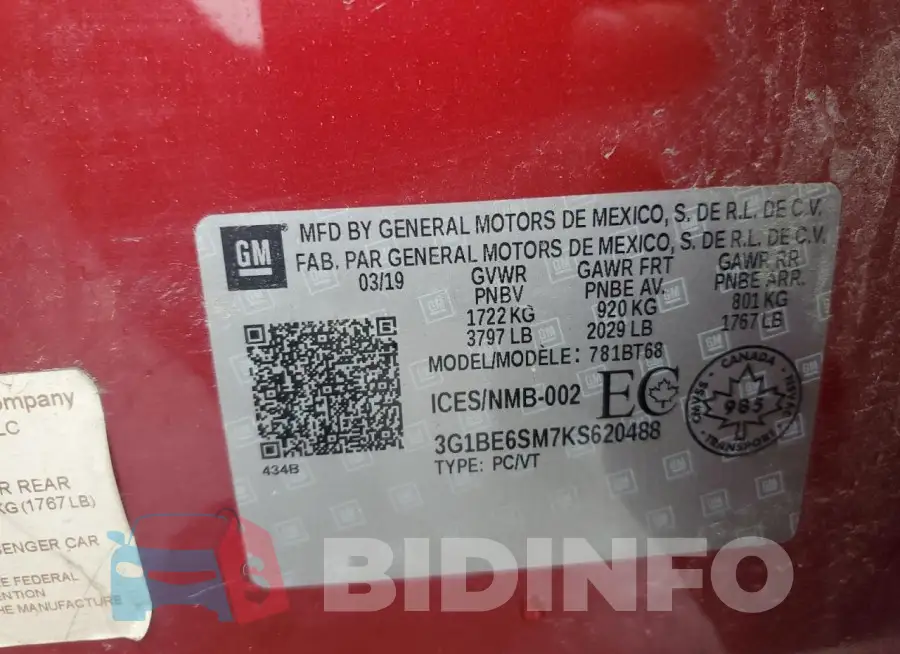 3G1BE6SM7KS620488 Photo# 12