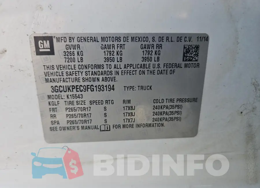 3GCUKPEC9FG193194 Photo# 10
