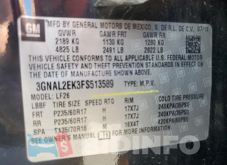 3GNAL2EK3FS513589 Photo# 13