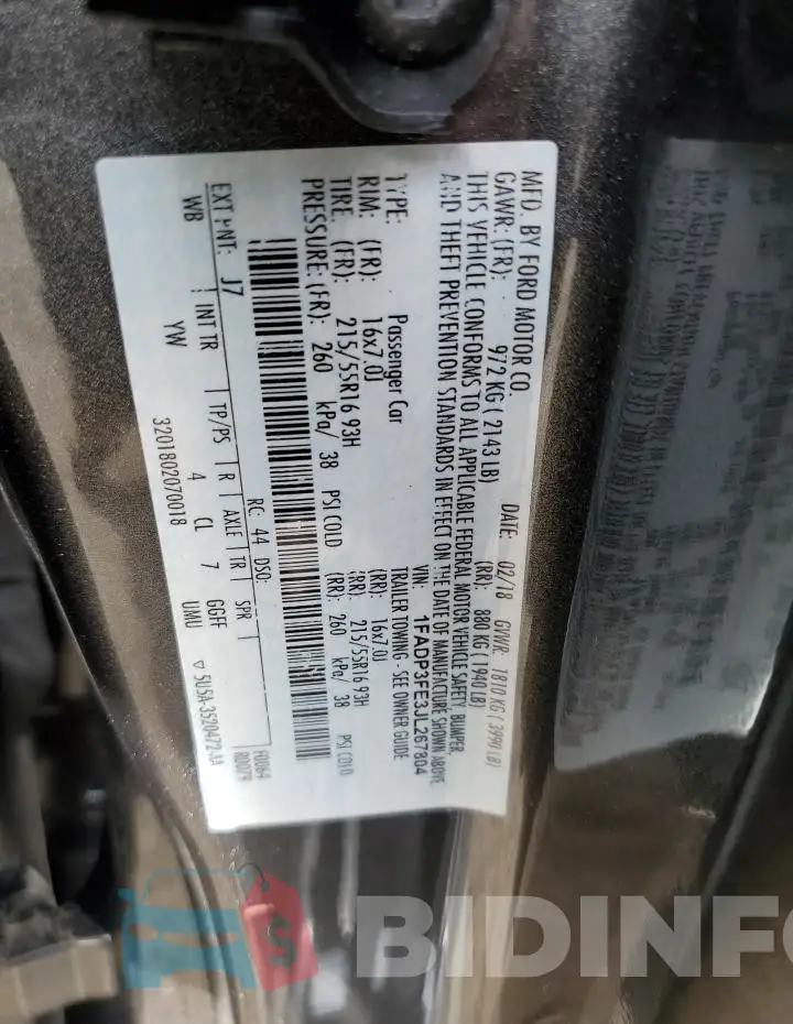 1FADP3FE3JL267804 Photo# 12