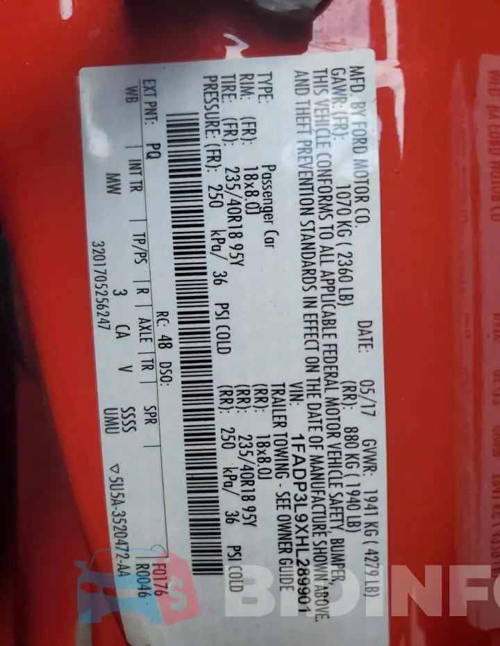 1FADP3L9XHL289901 Photo# 12