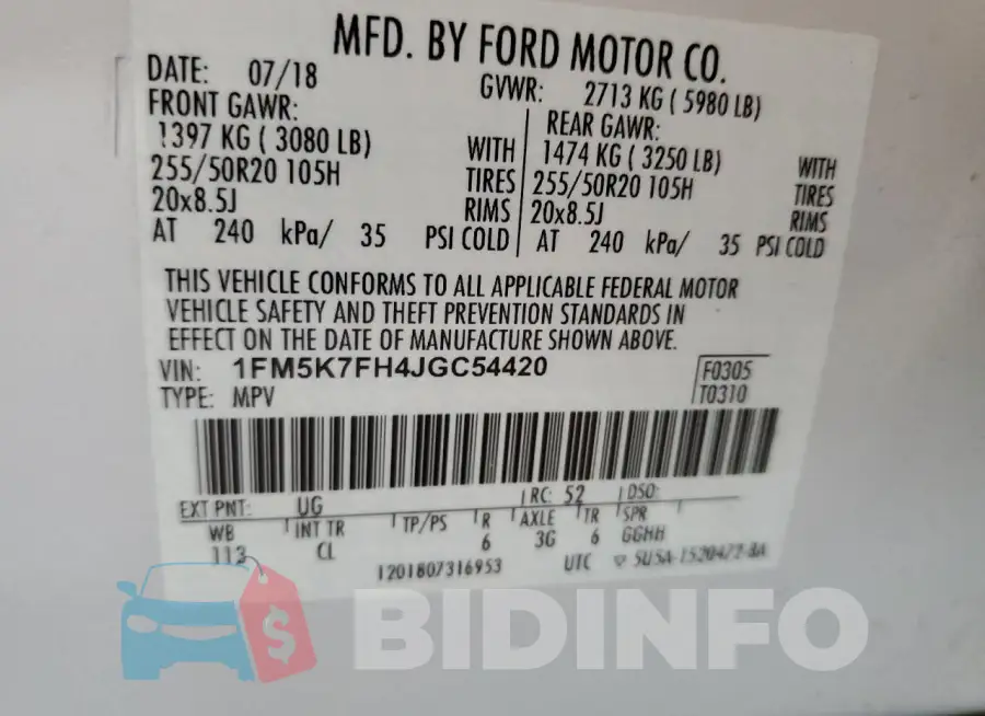 1FM5K7FH4JGC54420 Photo# 13