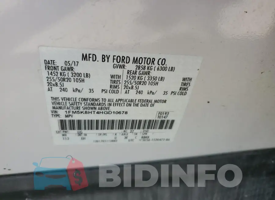 1FM5K8HT4HGD10678 Photo# 13