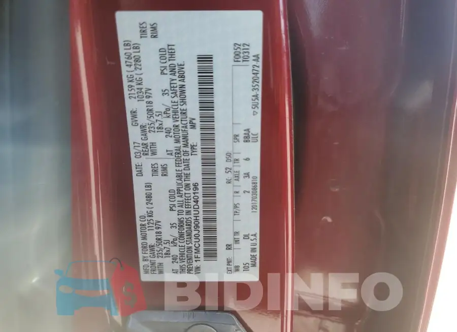 1FMCU0J90HUD40196 Photo# 13
