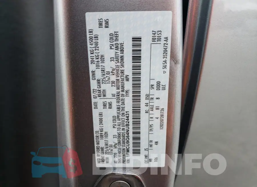 1FMCU9G64NUB24431 Photo# 12