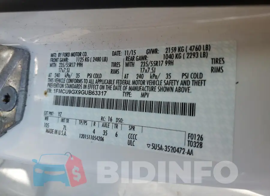 1FMCU9GX9GUB63317 Photo# 13
