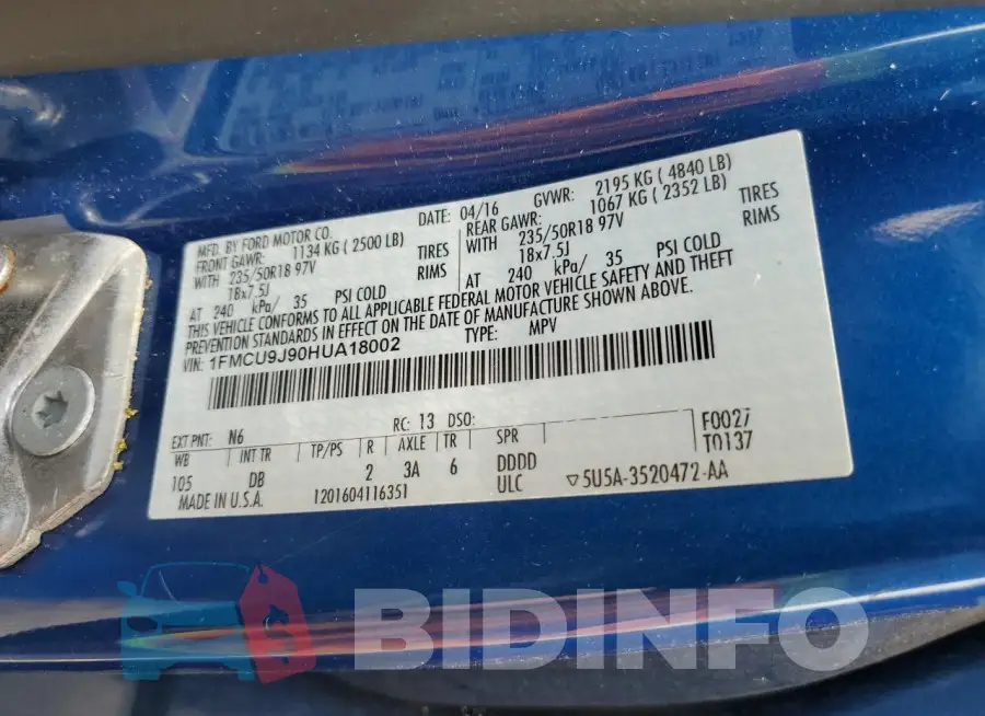 1FMCU9J90HUA18002 Photo# 13