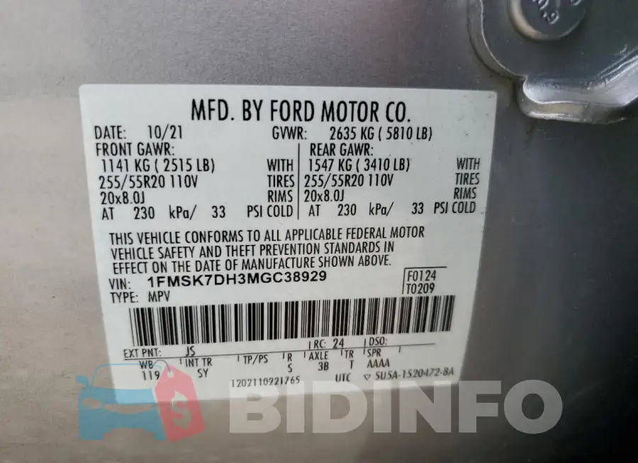 1FMSK7DH3MGC38929 Photo# 14