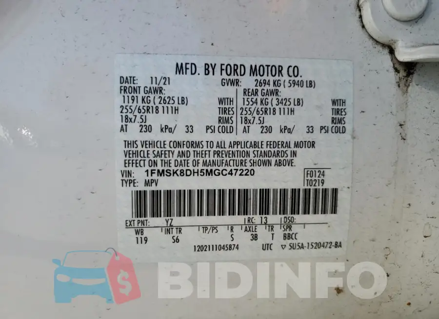 1FMSK8DH5MGC47220 Photo# 14