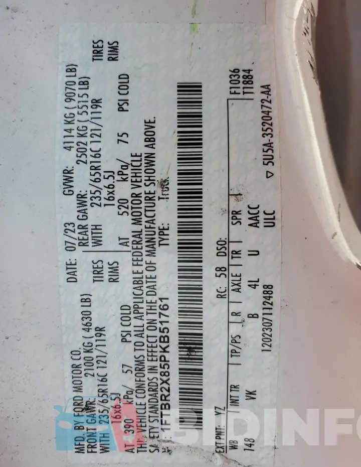 1FTBR2X85PKB51761 Photo# 13