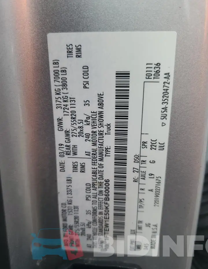 1FTEW1E50KFB60006 Photo# 12