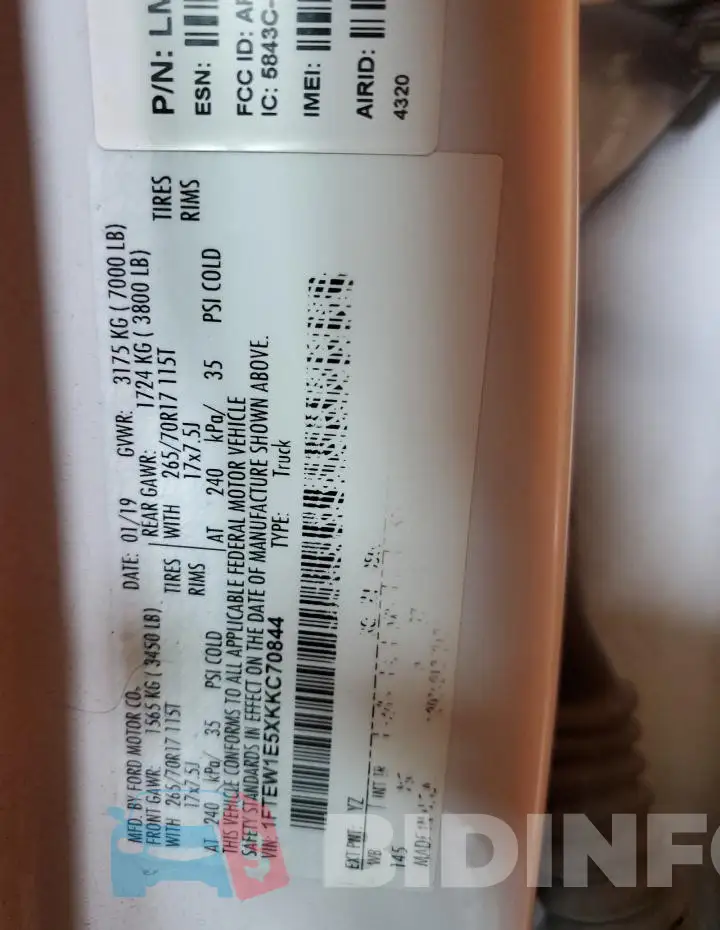1FTEW1E5XKKC70844 Photo# 12
