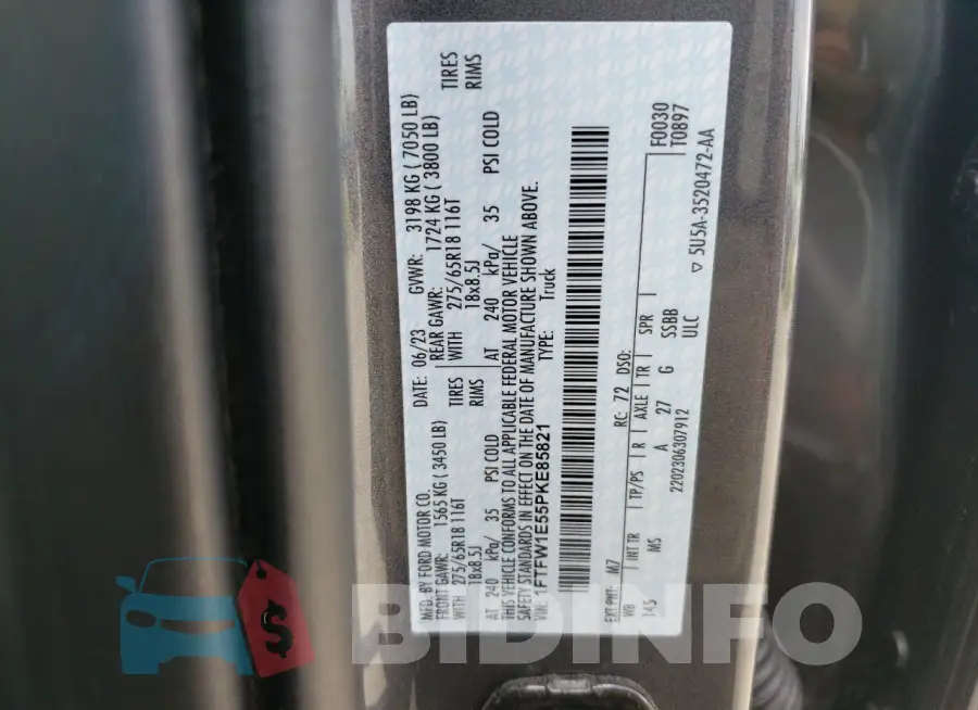 1FTFW1E55PKE85821 Photo# 14