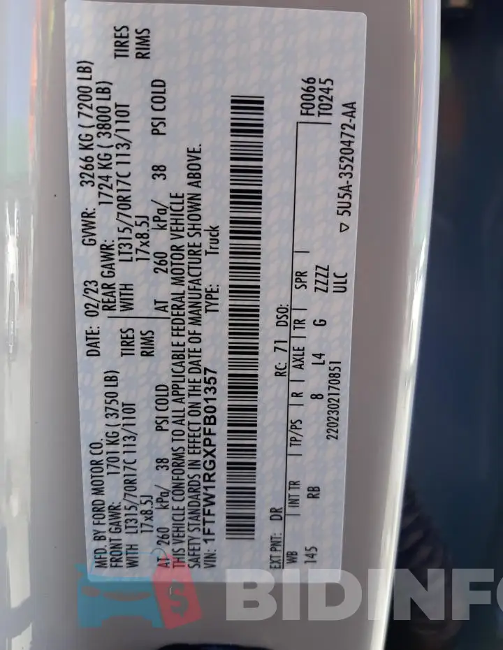 1FTFW1RGXPFB01357 Photo# 13