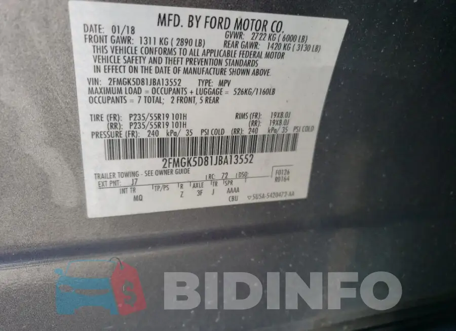 2FMGK5D81JBA13552 Photo# 13