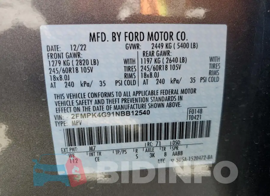 2FMPK4G91NBB12540 Photo# 13