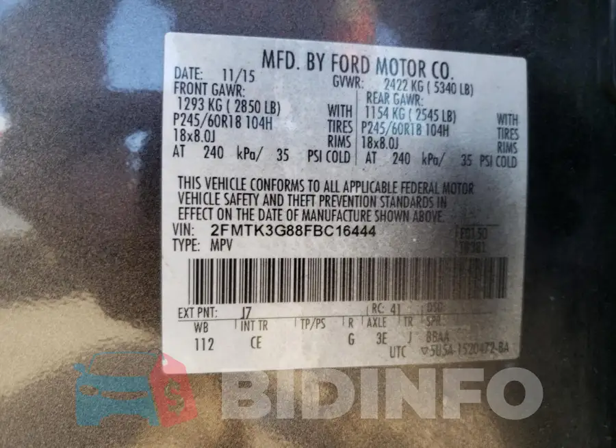 2FMTK3G88FBC16444 Photo# 13