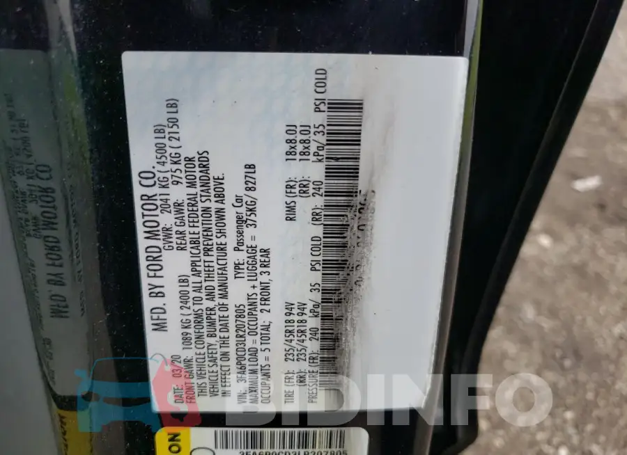 3FA6P0CD3LR207805 Photo# 12