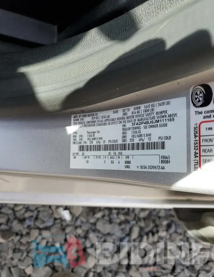 3FADP4BJ6JM111165 Photo# 12
