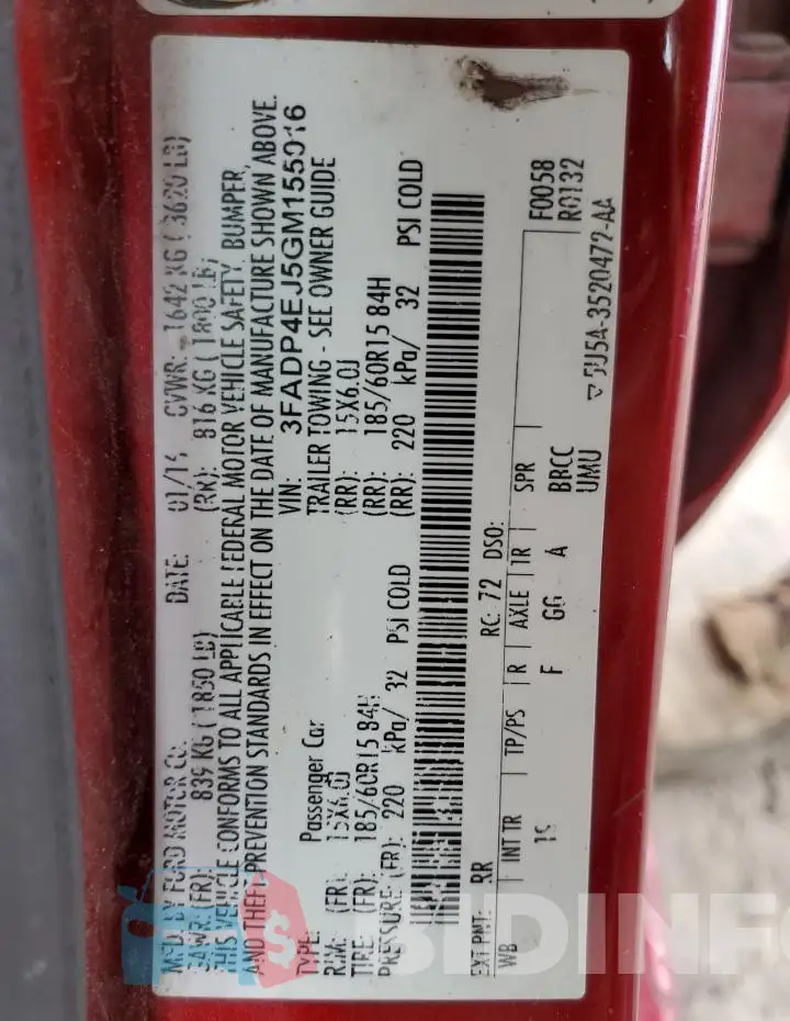 3FADP4EJ5GM155016 Photo# 12