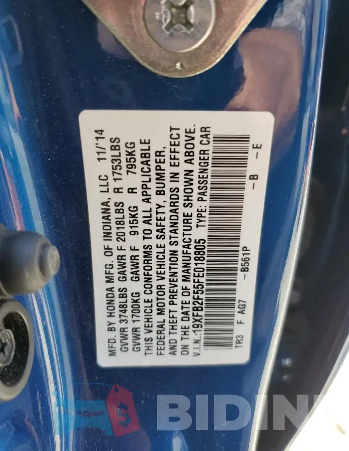 19XFB2F55FE018805 Photo# 12