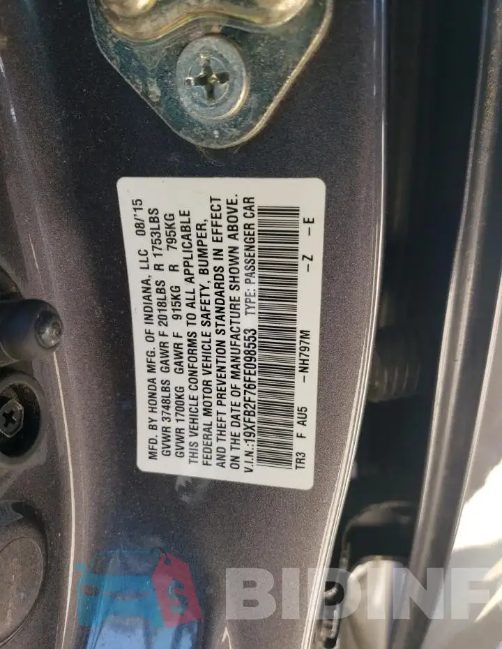 19XFB2F76FE098553 Photo# 12