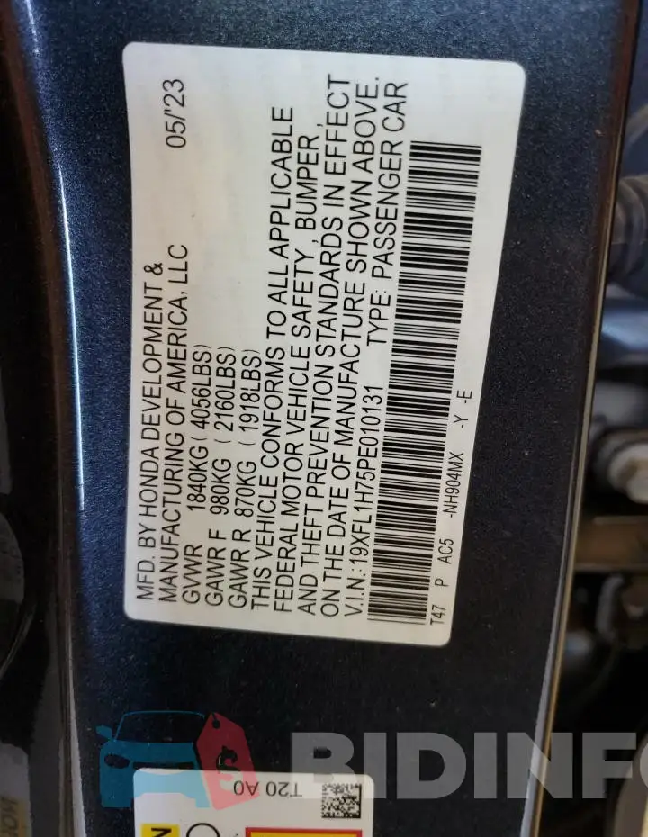 19XFL1H75PE010131 Photo# 13