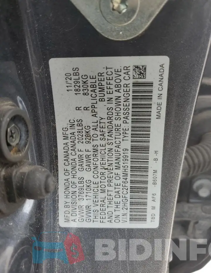 2HGFC2F64MH519919 Photo# 12