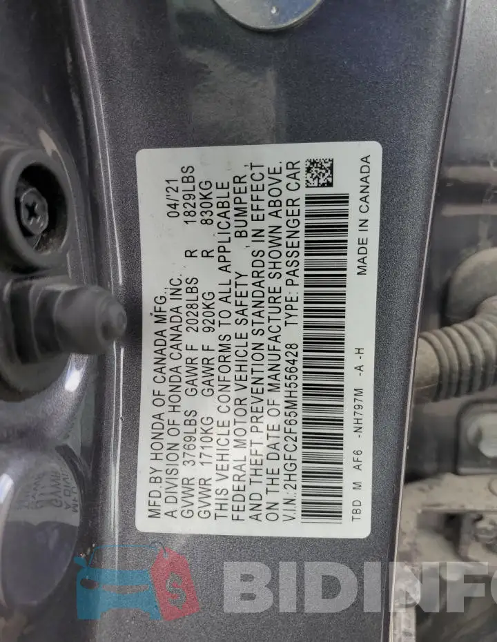 2HGFC2F65MH556428 Photo# 13