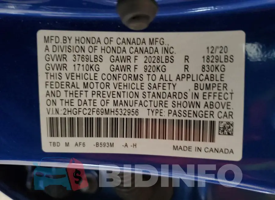 2HGFC2F69MH532956 Photo# 13