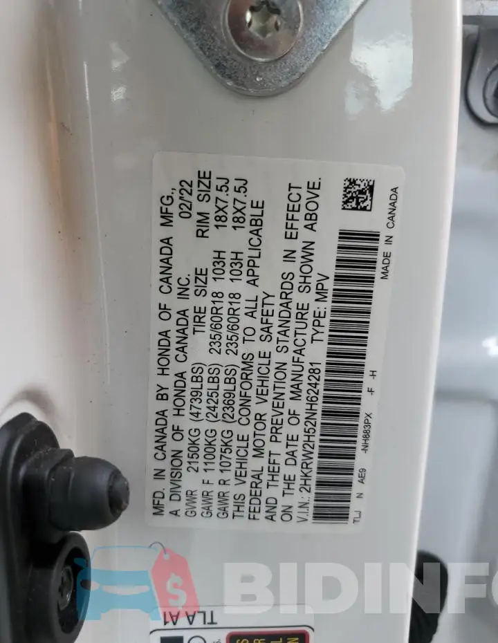 2HKRW2H52NH624281 Photo# 12