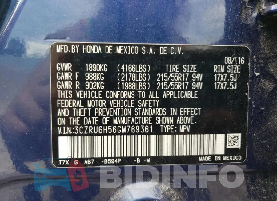 3CZRU6H56GM769361 Photo# 13