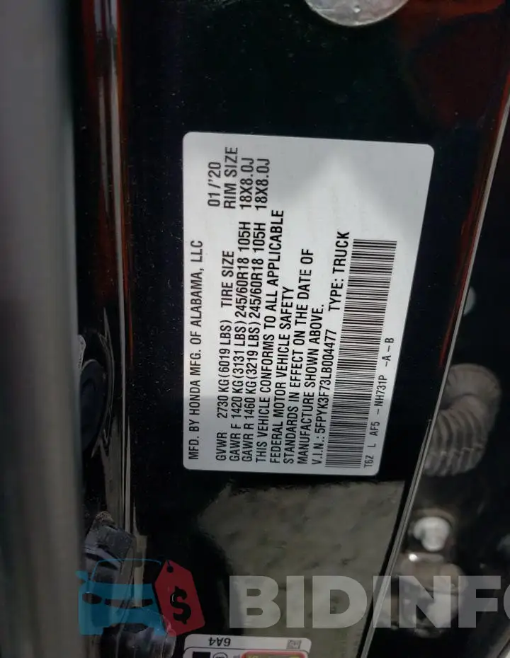 5FPYK3F73LB004477 Photo# 13