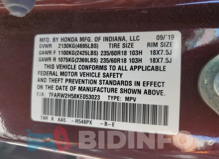 7FARW2H58KE053023 Photo# 13