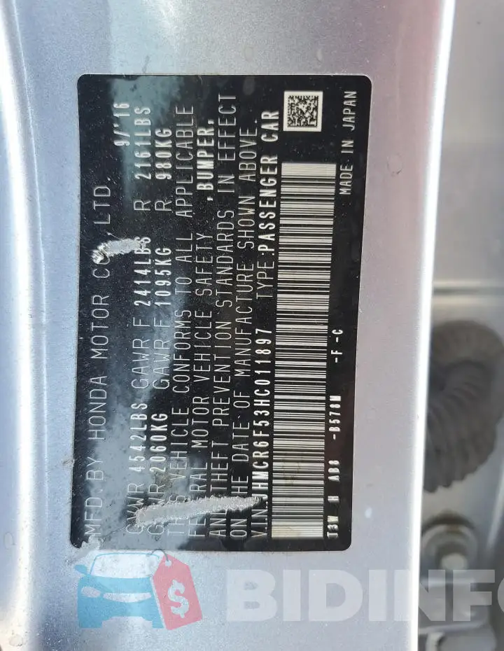 JHMCR6F53HC011897 Photo# 12