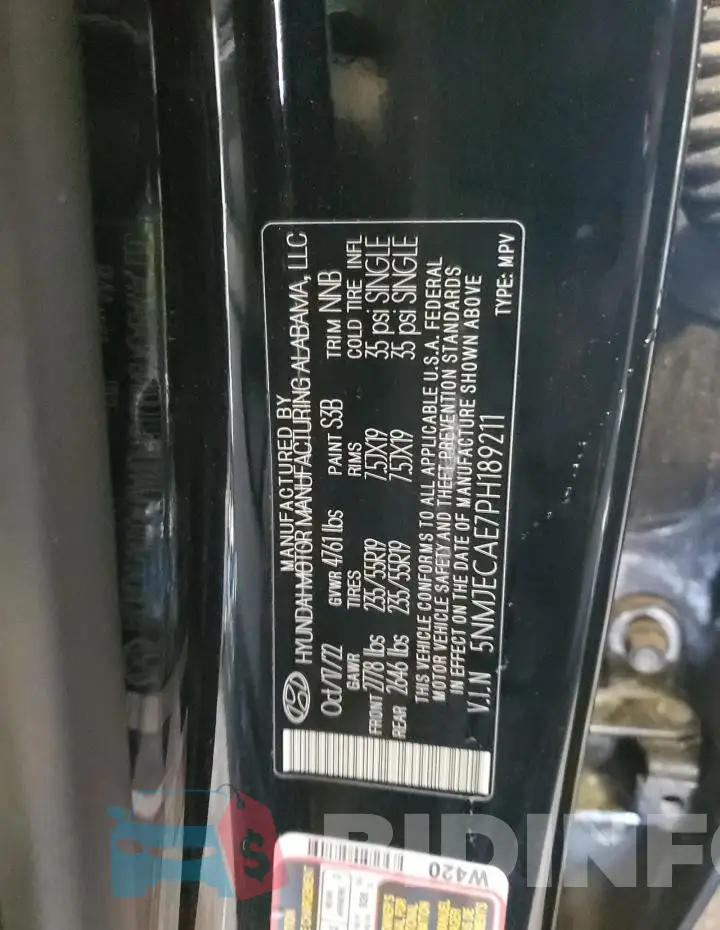 5NMJECAE7PH189211 Photo# 14