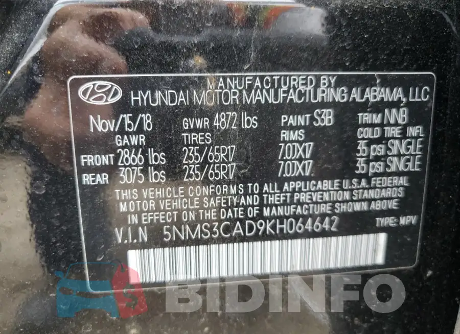 5NMS3CAD9KH064642 Photo# 14