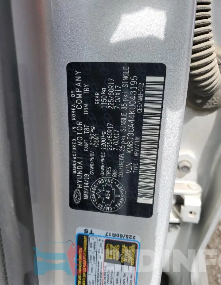 KM8J3CA44KU043195 Photo# 14