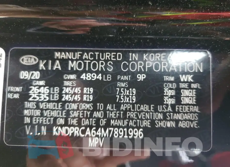 KNDPRCA64M7891996 Photo# 13