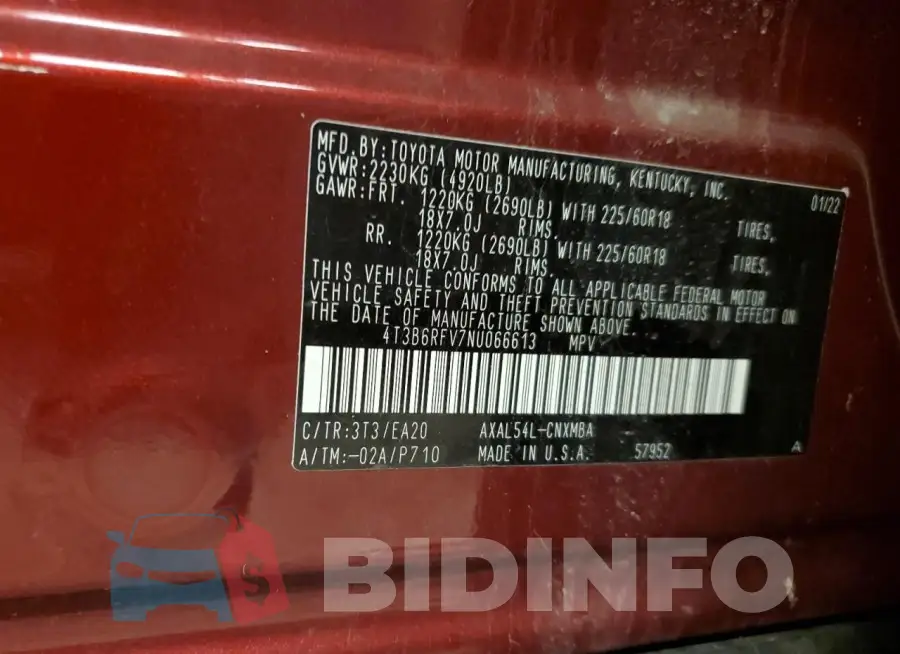 4T3B6RFV7NU066613 Photo# 12