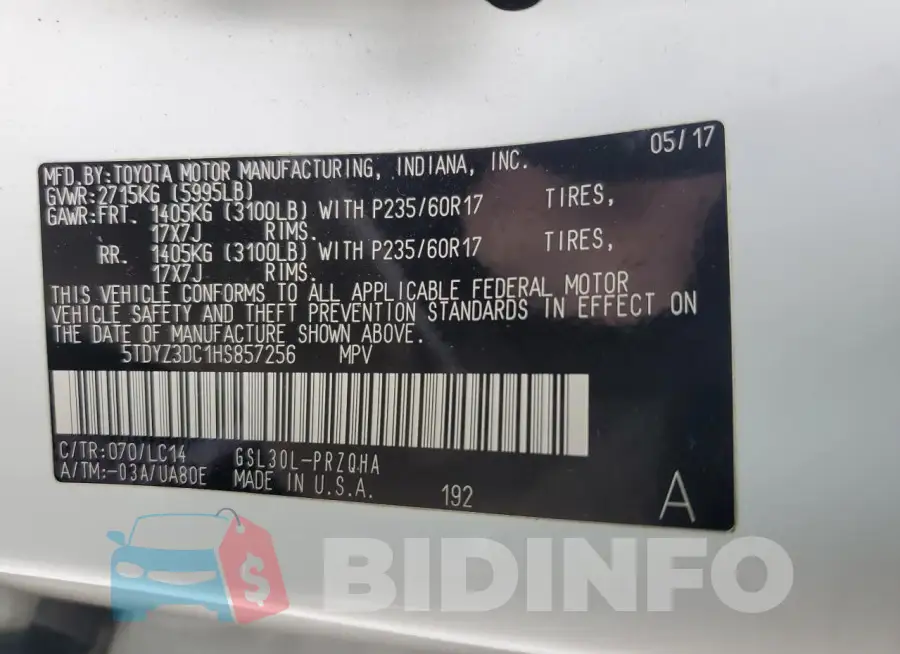 5TDYZ3DC1HS857256 Photo# 12