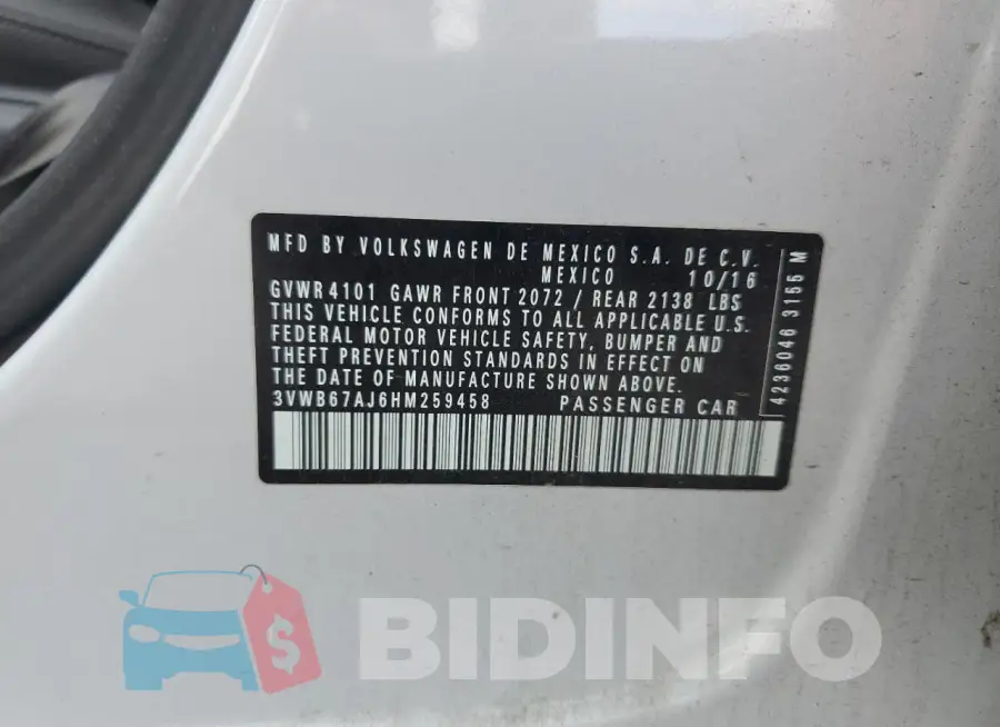 3VWB67AJ6HM259458 Photo# 12