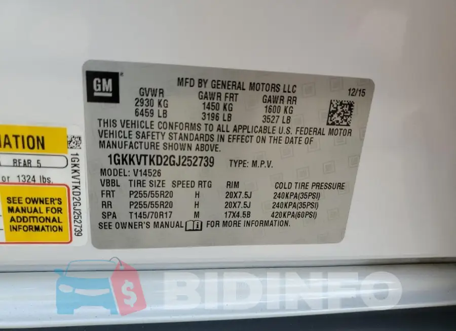 1GKKVTKD2GJ252739 Photo# 14